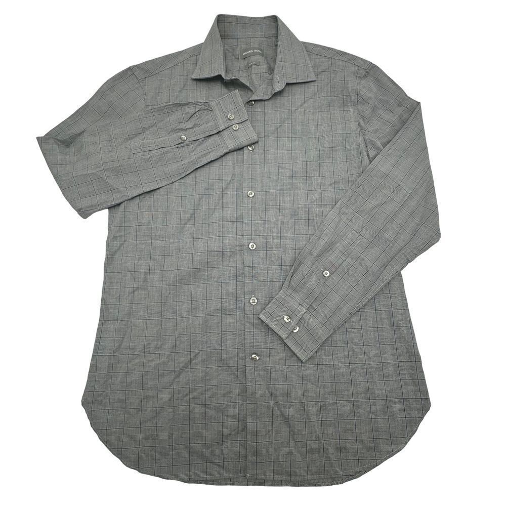 Michael Kors Slim Fit Gray Plaid Button-Down Dress Shirt Long Sleeve